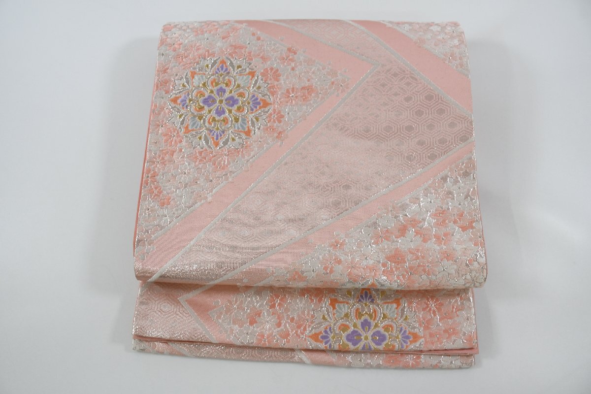 袋名古屋帯 六通柄 割文 花 帯丈418cm ★着物屋 ne-10493 桜庭呉服店拍卖