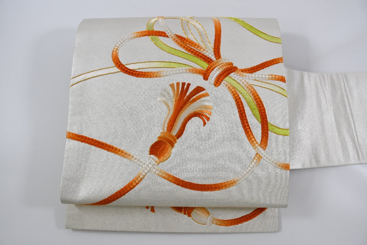 名古屋帯 紐文 刺繍 帯丈354cm ★着物屋 ne-10491 桜庭呉服店拍卖