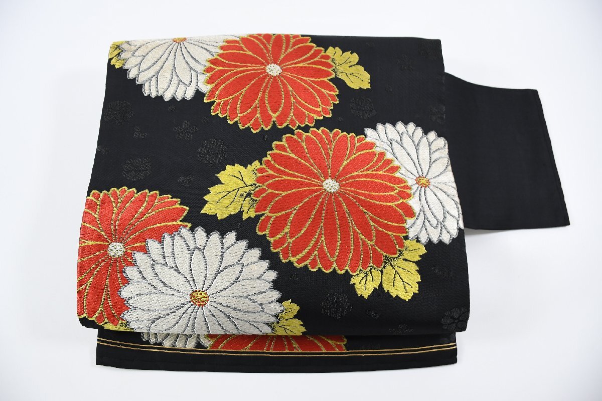 名古屋帯 アンティーク 菊 花 帯丈342cm ★着物屋 ne-10598 桜庭呉服店拍卖