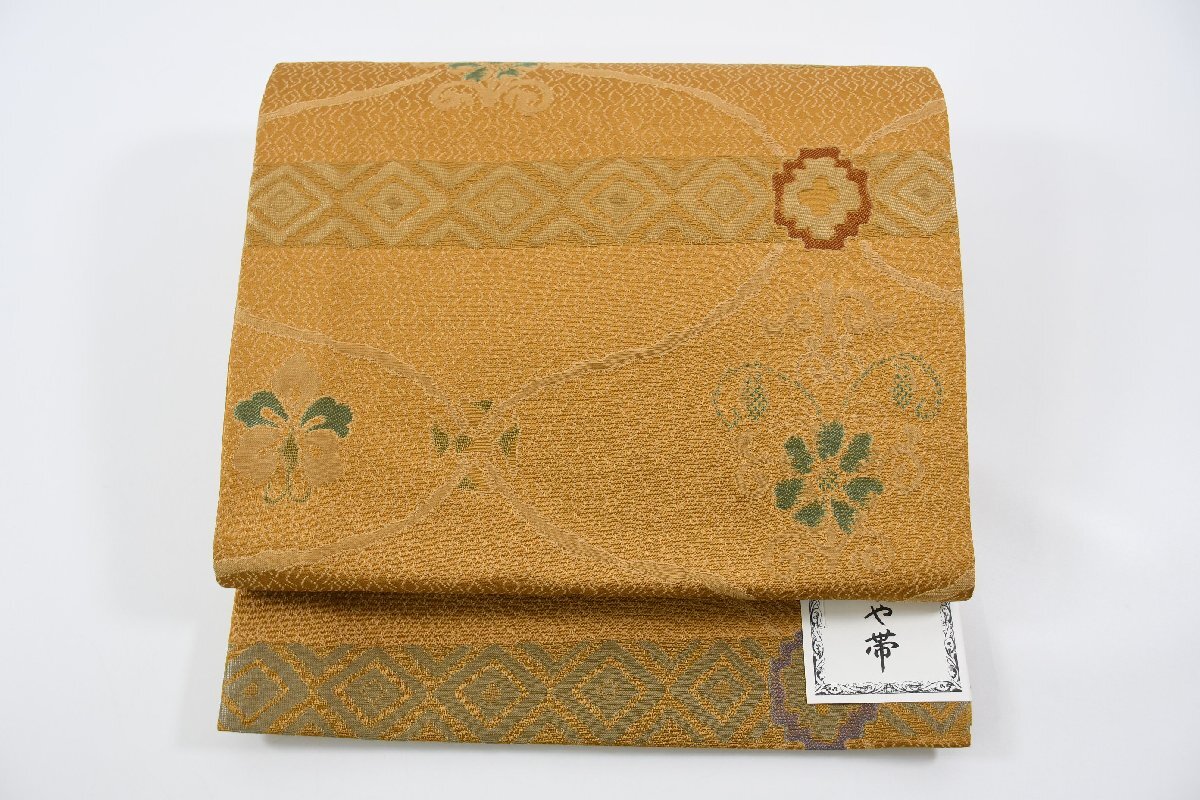 京なごや帯 六通柄 唐花 花 帯丈382cm ★着物屋 ne-10593 桜庭呉服店拍卖