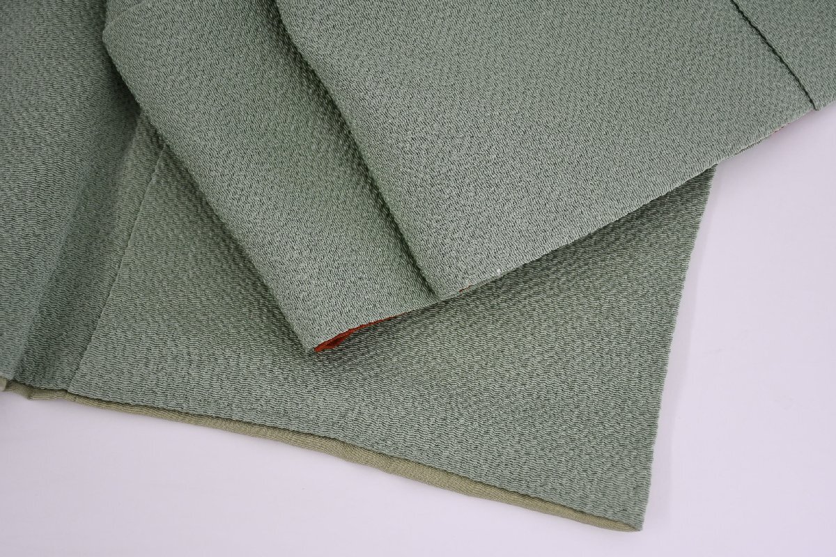 色無地 パーティー 縮緬 正絹 薄緑色 袷 披露宴 お茶会 身丈162cm 裄丈66.5cm ★着物 ia-1026 桜庭呉服店拍卖