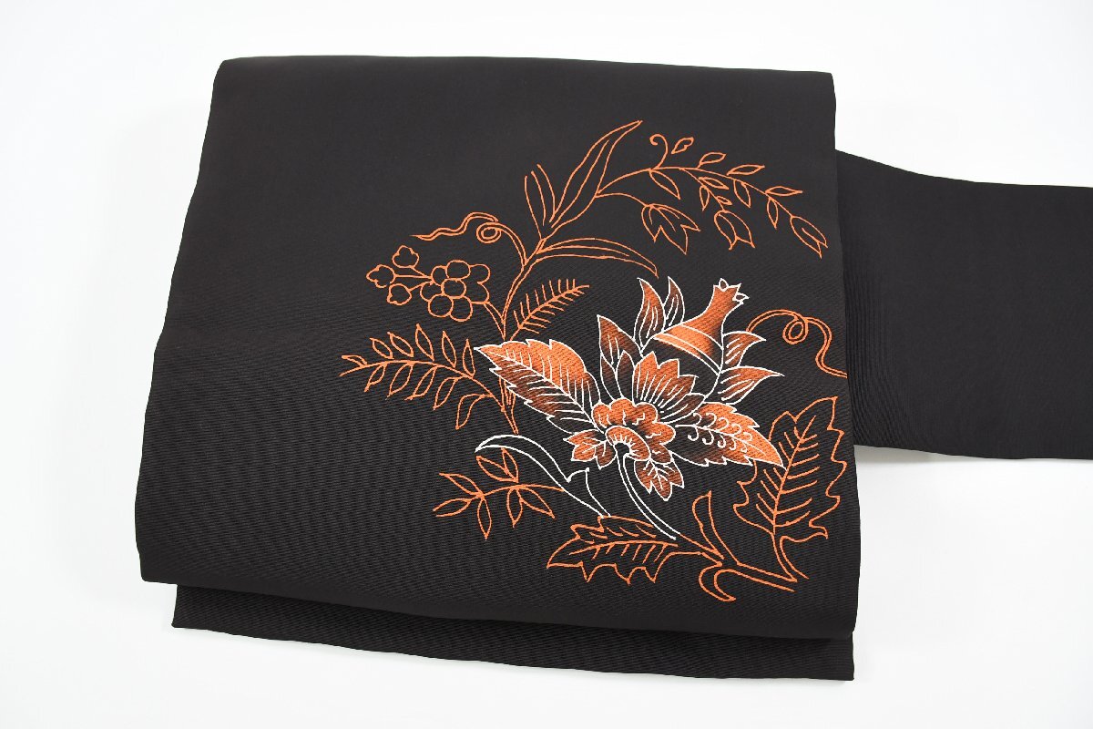 名古屋帯 塩瀬 唐草 葉 帯丈344cm ★着物屋 ne-10650 桜庭呉服店拍卖