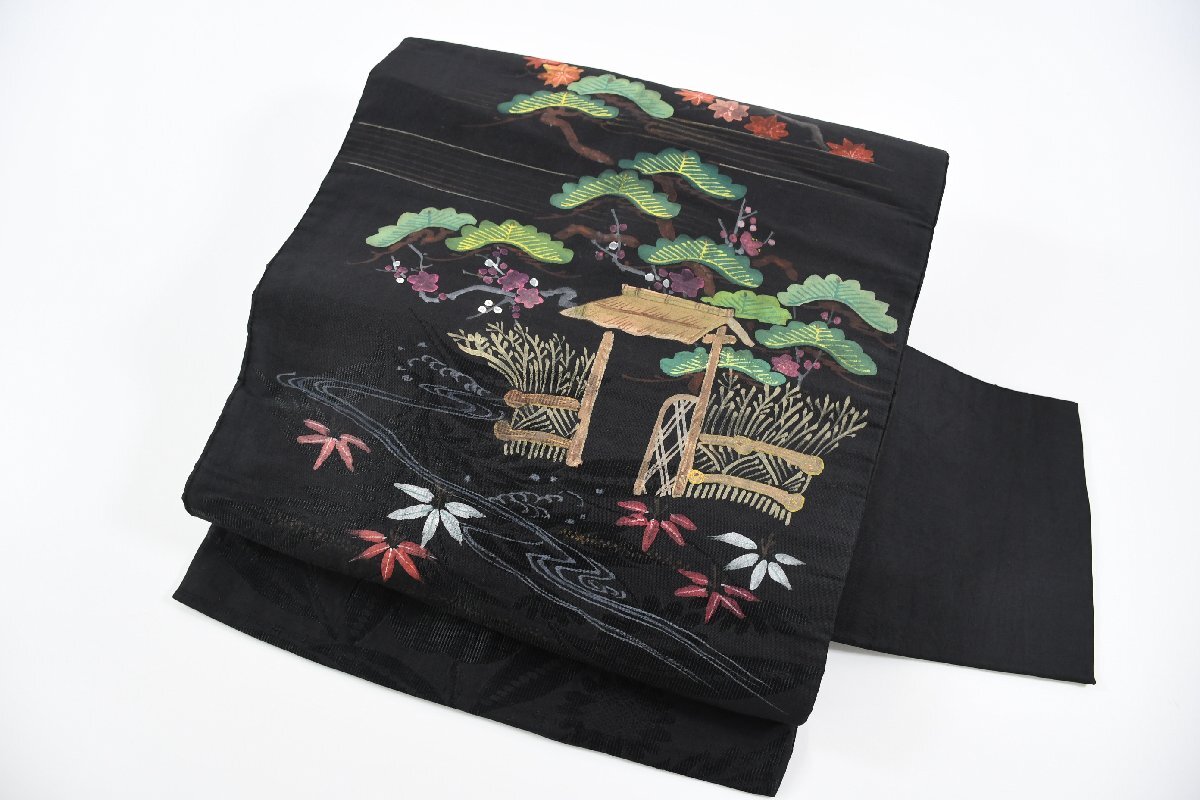 名古屋帯 アンティーク 手描き 松 帯丈338cm ★着物屋 ne-10691 桜庭呉服店拍卖