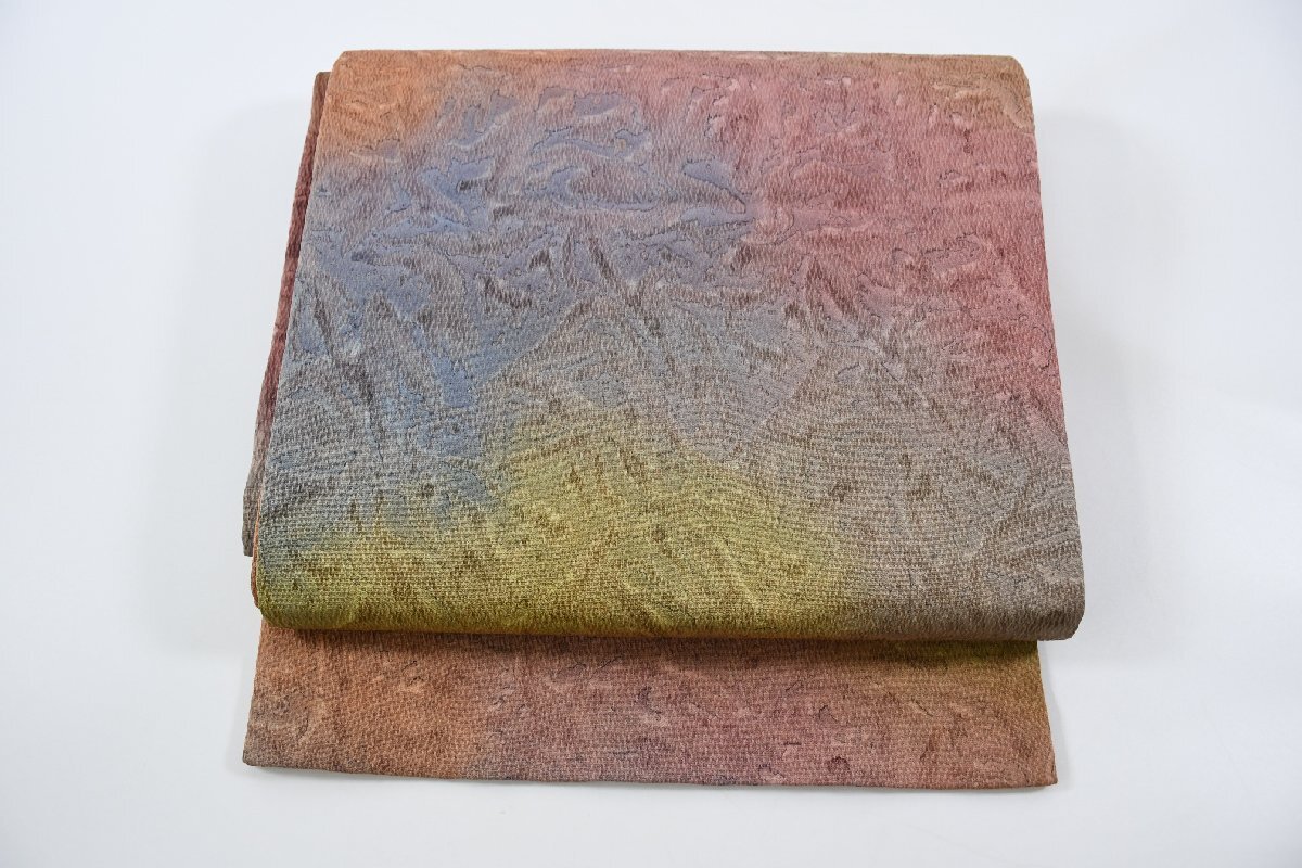 袋名古屋帯 松葉仕立て 暈し ちりめん 帯丈334cm ★着物屋 ne-10791 桜庭呉服店拍卖