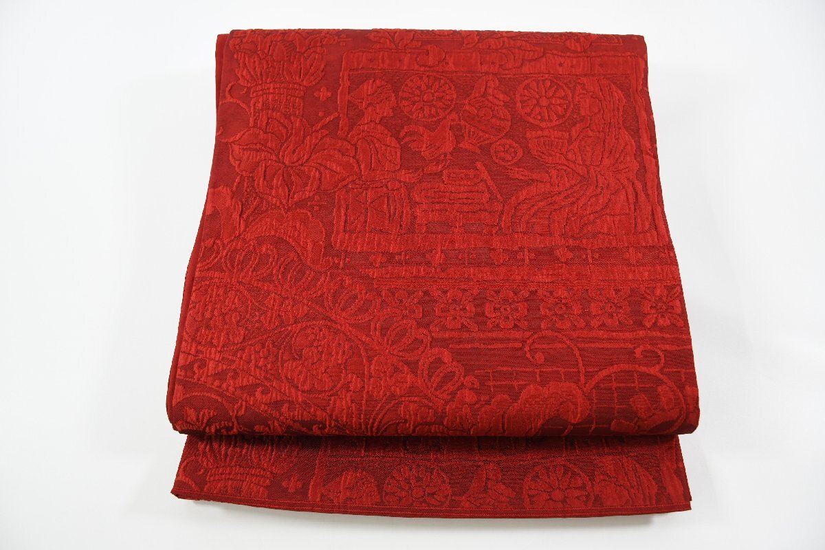 袋帯 纐纈 未仕立て 全通 エジプト文様 人物文様 花 帯丈440cm ★着物屋 ne-10773 桜庭呉服店拍卖