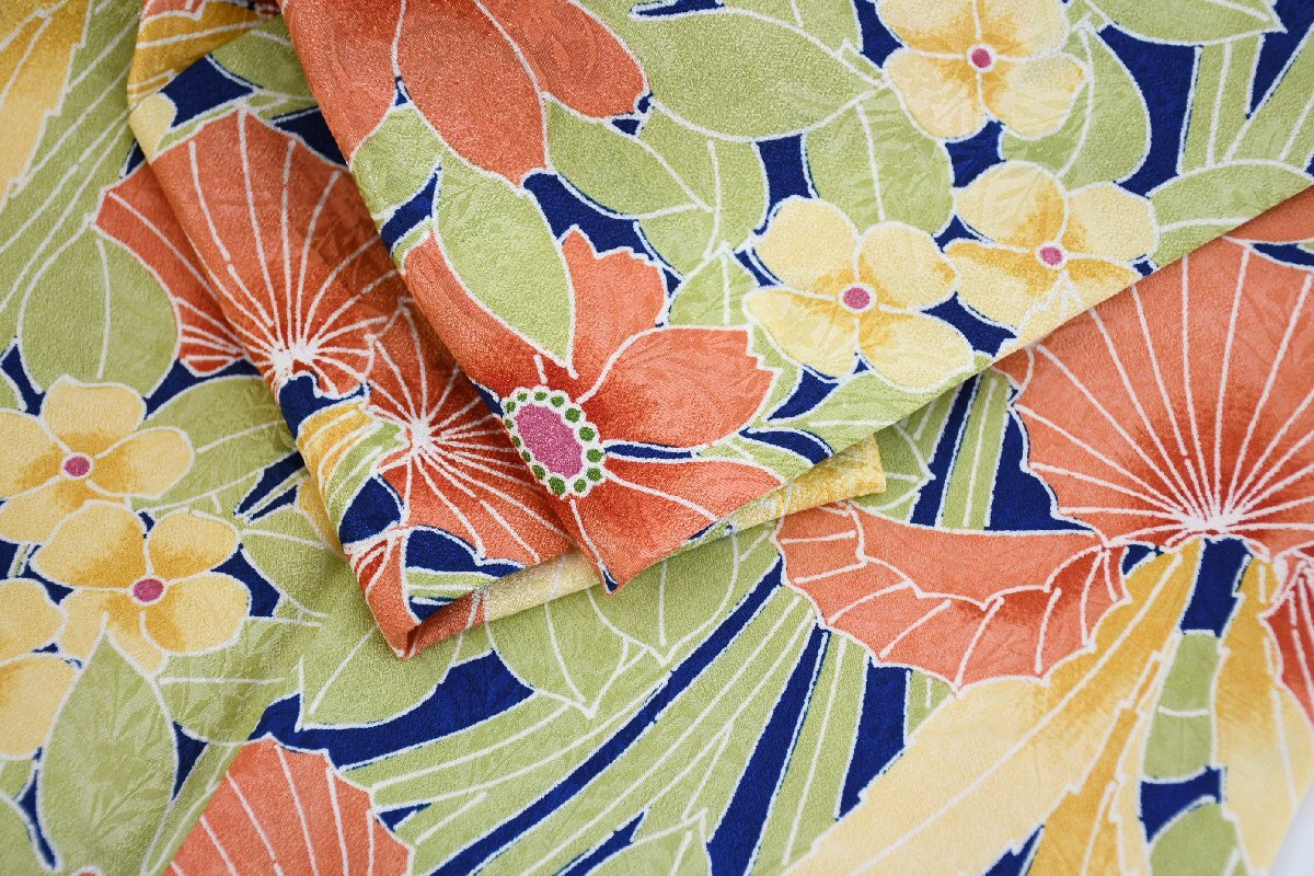 小紋 着物 袷 花 秋草 身丈150cm 裄丈66cm ★ kb-5980 桜庭呉服店拍卖