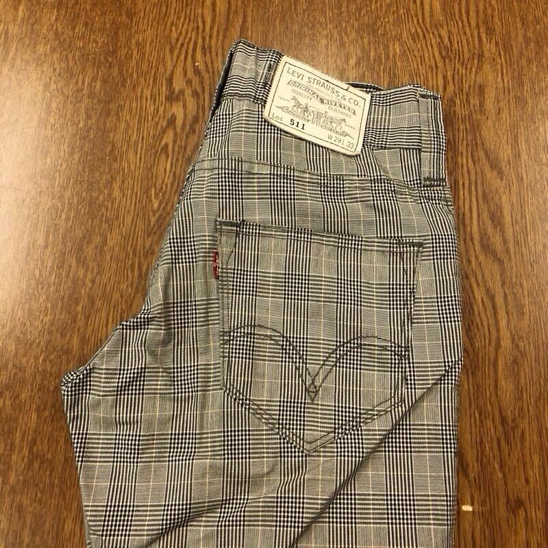 【FF312】Levi's 511 W29 L33 チェック柄ワークパンツ グレー メンズブランド古着 リーバイス511 送料無料拍卖