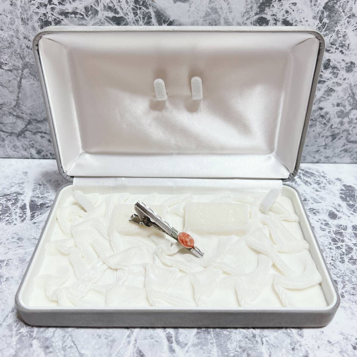 ネクタイピン silver シルバー 珊瑚 コーラル サンゴ アンティーク ヴィンテージ EL-1334拍卖