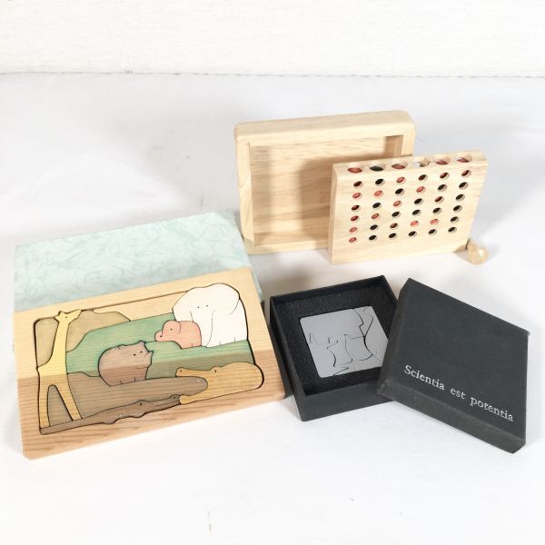 【3点セット】玩具 パズル 手作りパズル 四目並べ paintoy 木製 Scientia est potentia メタルパズル 動物拍卖