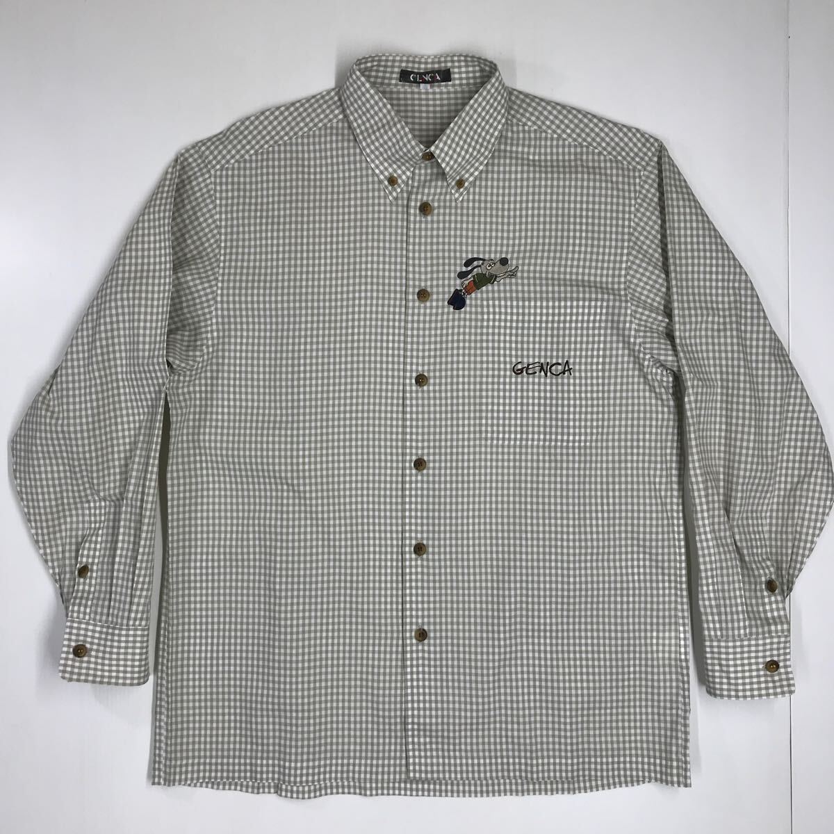 GENCA ジェンカ 長袖 ボタンダウンシャツ 日本製 チェック柄 刺繍 メンズ サイズ46 36-31a拍卖