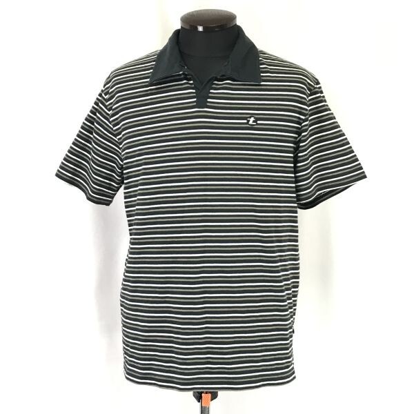 コムサ/comme ca★半袖ポロシャツ/ボタンレス【メンズL/黒×白/black×white/ボーダー柄】ゴルフ/スポーツウェア/Tops/Shirts◆BH771拍卖