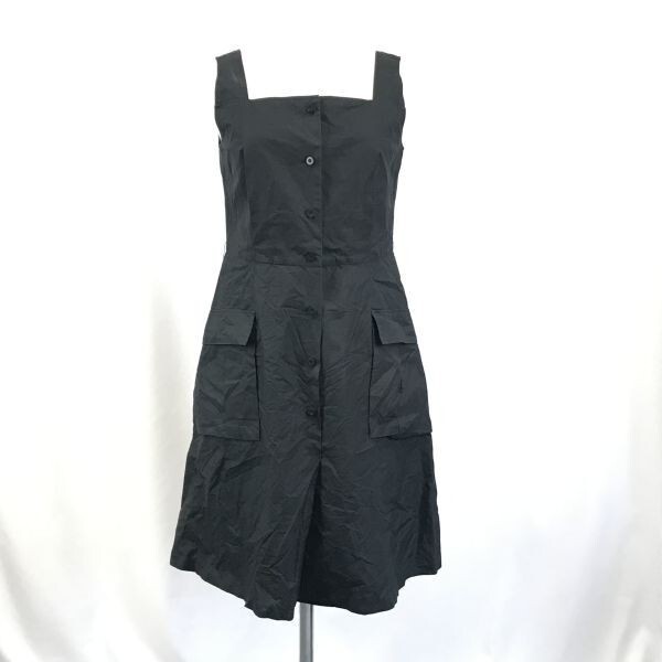 日本製★トゥモローランドCOLLECTION★ノースリーブ/ひざ丈フレアワンピース【38/M/黒/ブラック】◆BG395拍卖