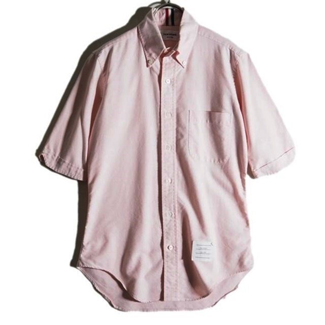 A2328f5 ■THOM BROWNE トムブラウン ■ USA製 ボタンダウン オックスフォード ハーフスリーブ シャツ ピンク 0 / 半袖 コットン 春夏拍卖