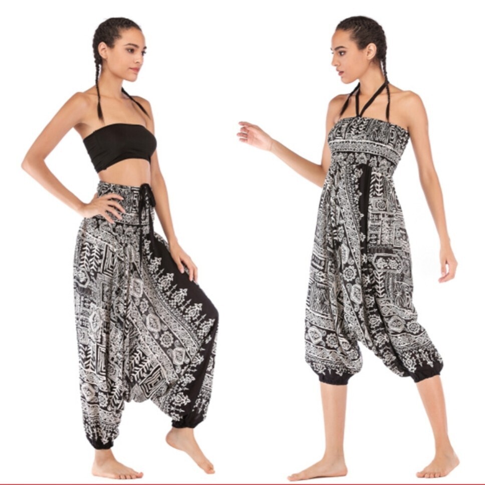 サルエルパンツ アラジンパンツ レディース エスニック タイ 2WAY バルーン ロングパンツ レーヨン ゆったり ウエストゴム オールインワン拍卖