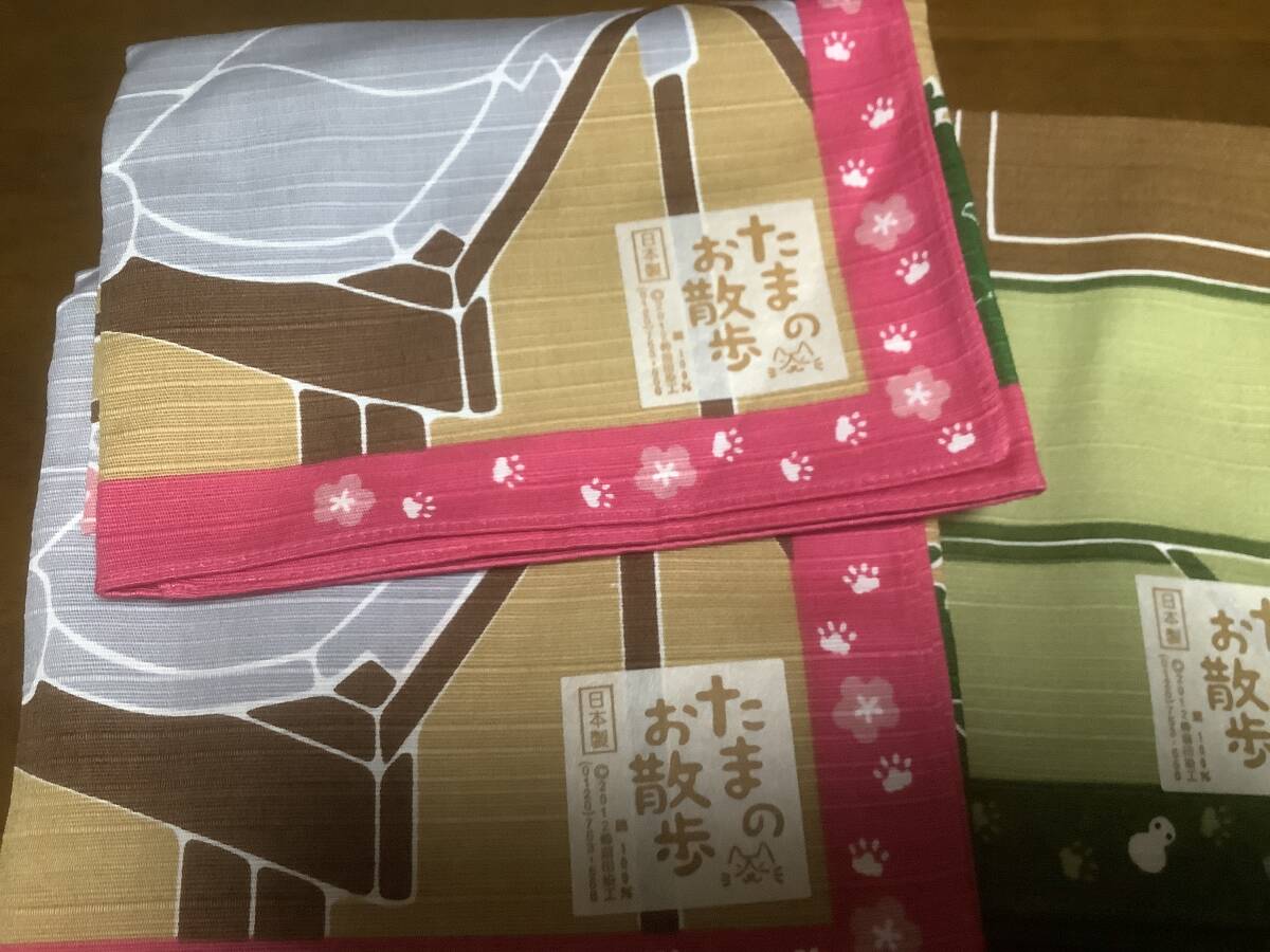 3枚 たまのお散歩 小風呂敷 50cm角 猫 / 梅 屋根 コタツ 椿 シャンタン ドビー 風呂敷 / ネコ ねこ ハチワレ 生地 はぎれ 拍卖