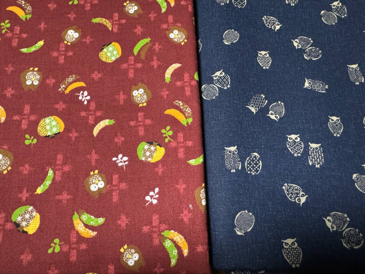 5m 110×300+200cm 計500cm ふくろう 和柄 小紋 綿100% 日本製 / 生地 はぎれ フクロウ 野菜 WAGARA拍卖