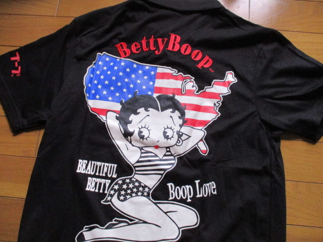 新品 ベティ ポロシャツ Mサイズ 黒 ロゴ 刺繍 アメリカ Betty Boop 拍卖