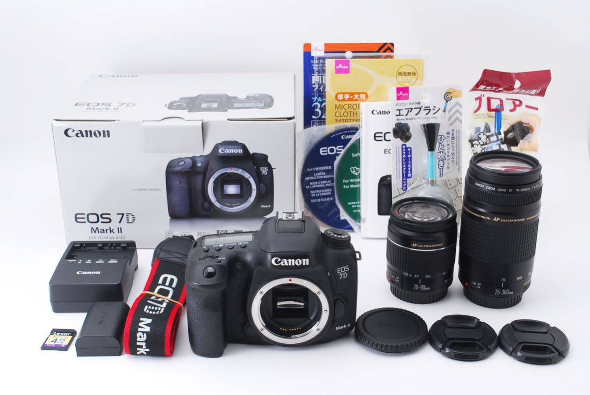保証付き☆Canon EOS 7D Mark II標準&望遠ダブルレンズセットCanon EF 28-80㎜1:3.5-5.6V USM/Canon EF 75-300mm F4-5.6 II☆882拍卖