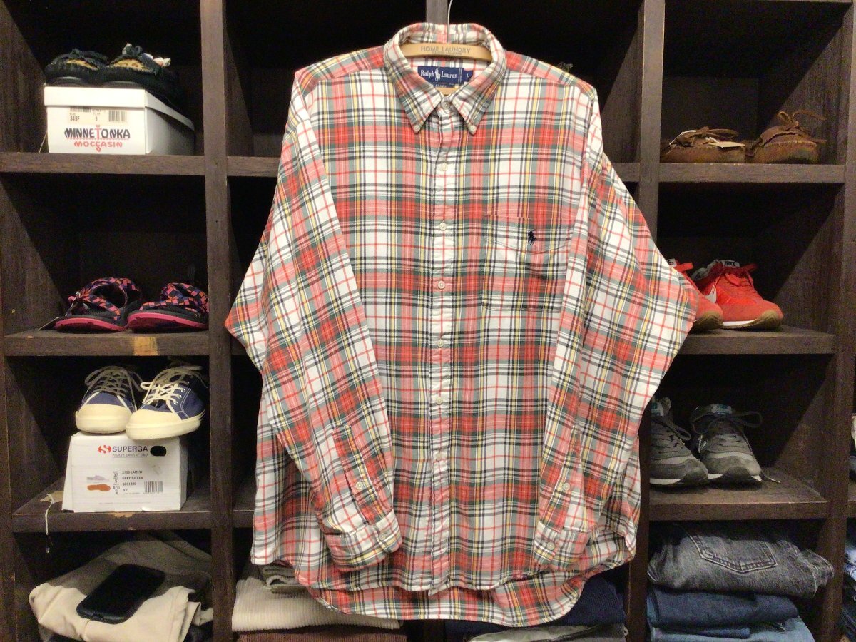 90’S RALPH LAUREN BLAIRE B.D COTTON CHECK SHIRT SIZE L ラルフ ローレン ブレア ボタンダウン コットン チェック シャツ拍卖
