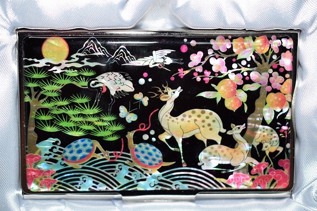 ■韓国 伝統工芸■螺鈿細工 名刺入れ■鹿・亀・花■送料無料!■拍卖