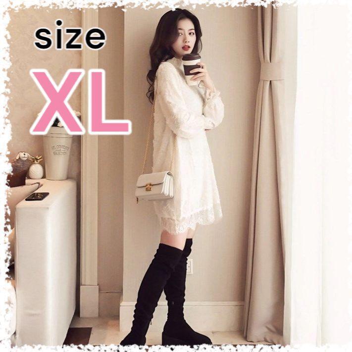 【新品】レースワンピース フォーマル ドレス パーティー ドレス 韓国 XL 白拍卖