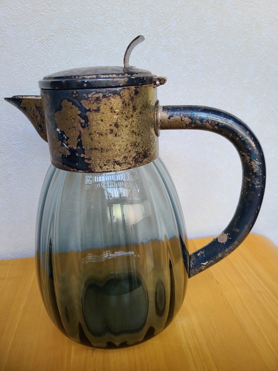 USAで購入 ドイツ製ビンテージ ガラスピッチャー シルバー/シルバープレート拍卖