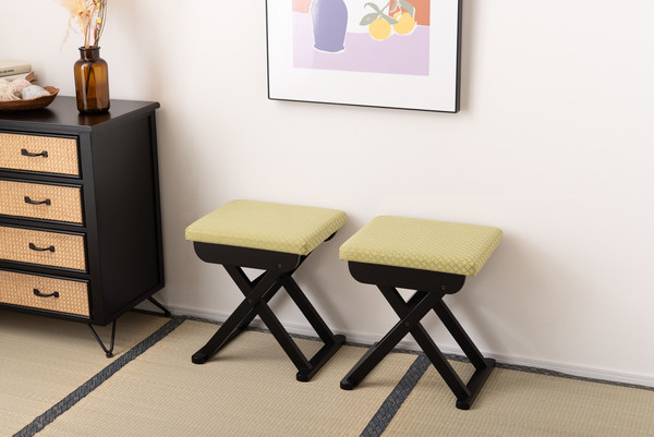 お買い得2本セット スツール 折りたたみ フォールディング 布張りイエロー色 お寺 お参り 法事拍卖