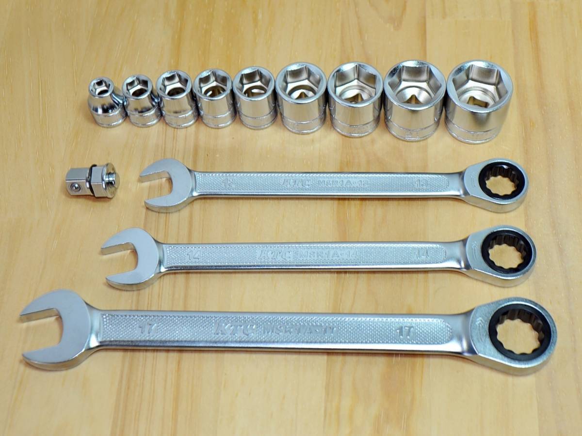 ★KTC ソケット 9個 ラチェットコンビレンチ 3本 ドライブ角アダプタ セット★ギアレンチ MSR1A-13・14・17 BZ14-BA3拍卖