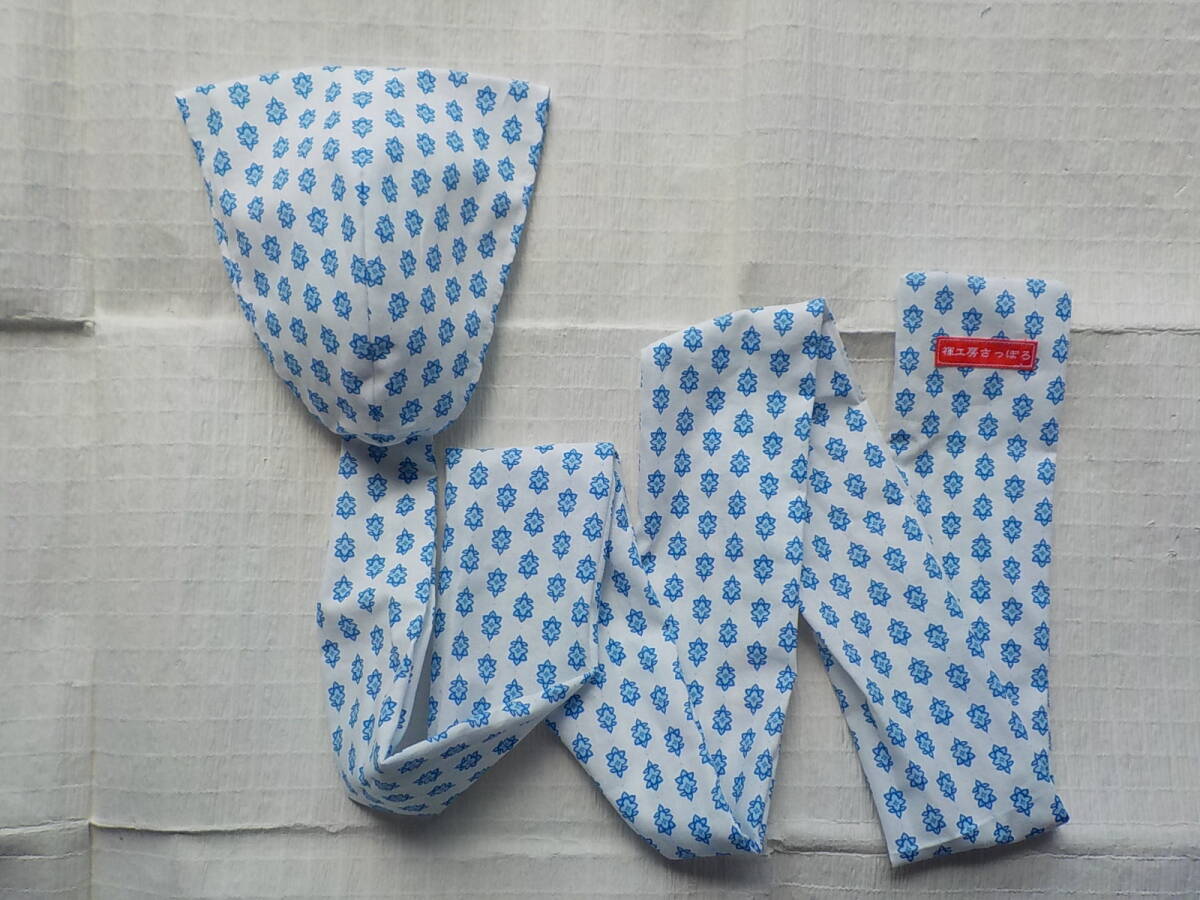 送料込み☆ふんどし☆白にプロバンスブルーの小花模様プリントの太紐黒猫褌Mサイズ両A面「褌工房さっぽろ」拍卖