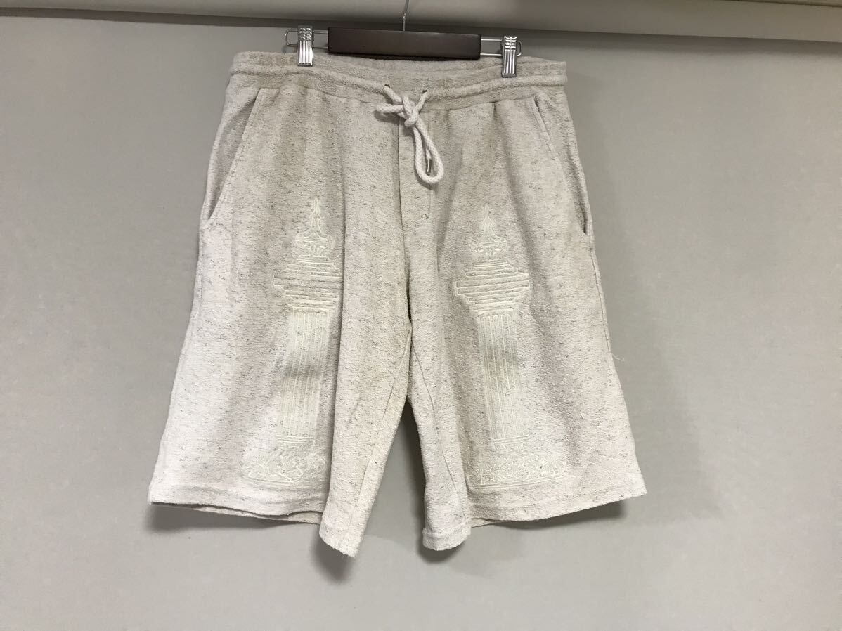 本物モラビトDI MORABITOコットンパイル生地刺繍デザインハーフショートパンツサーフワークミリタリーアメカジメンズイタリア製ベージュ白S拍卖