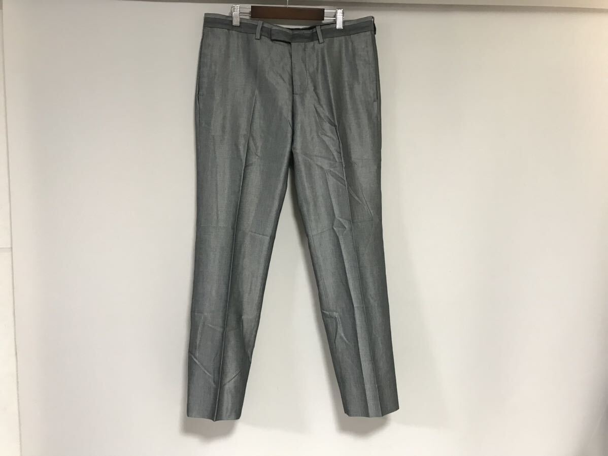 本物ザラマンZARAMANコットンシルク光沢ドレススラックスパンツサーフミリタリービジネススーツゴルフメンズシルバーグレー31Mモロッコ製拍卖