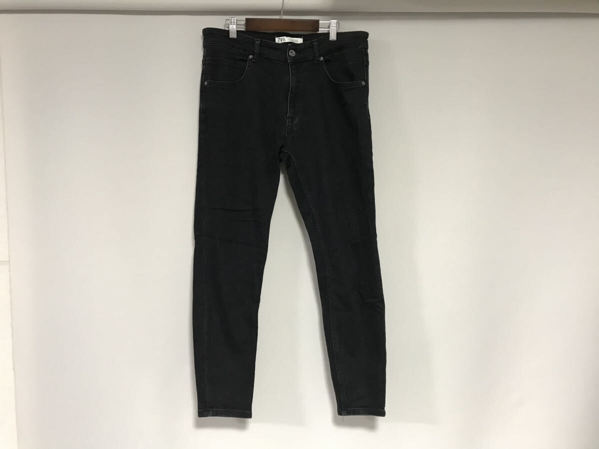 本物ザラZARAコットンデニムストレッチスキニーパンツサーフアメカジミリタリーワークビジネススーツ黒ブラックM32トルコ製拍卖