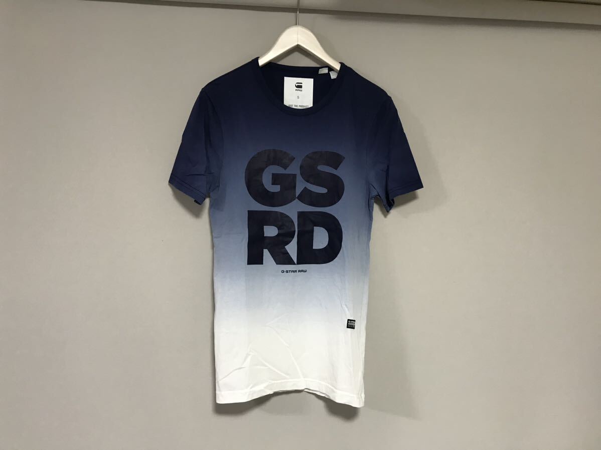 本物ジースターロウGSTARRAWプリントコットングラデーション柄半袖TシャツメンズサーフアメカジワークミリタリーS青ブルー白ホワイト拍卖