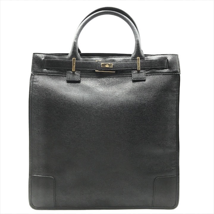 良品 GUCCI グッチ レザー ロゴ金具 ハンド トート バッグ ブラック ゴールド k1714拍卖