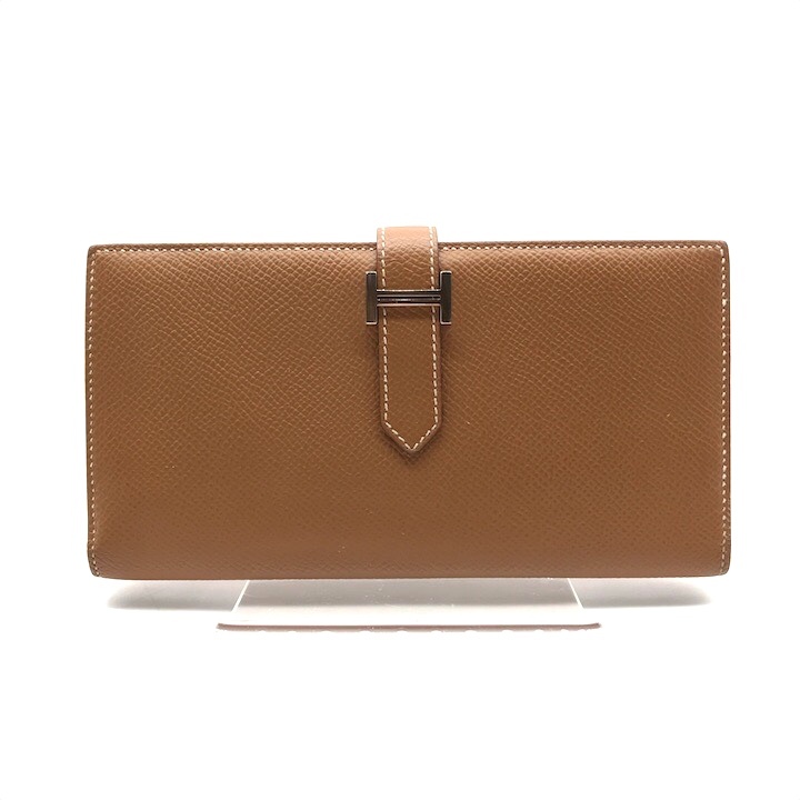 美品 HERMES エルメス ベアンスフレ エプソン ゴールド SV金具 Z刻印 長財布 ウォレット ブラウン レザー k1574拍卖