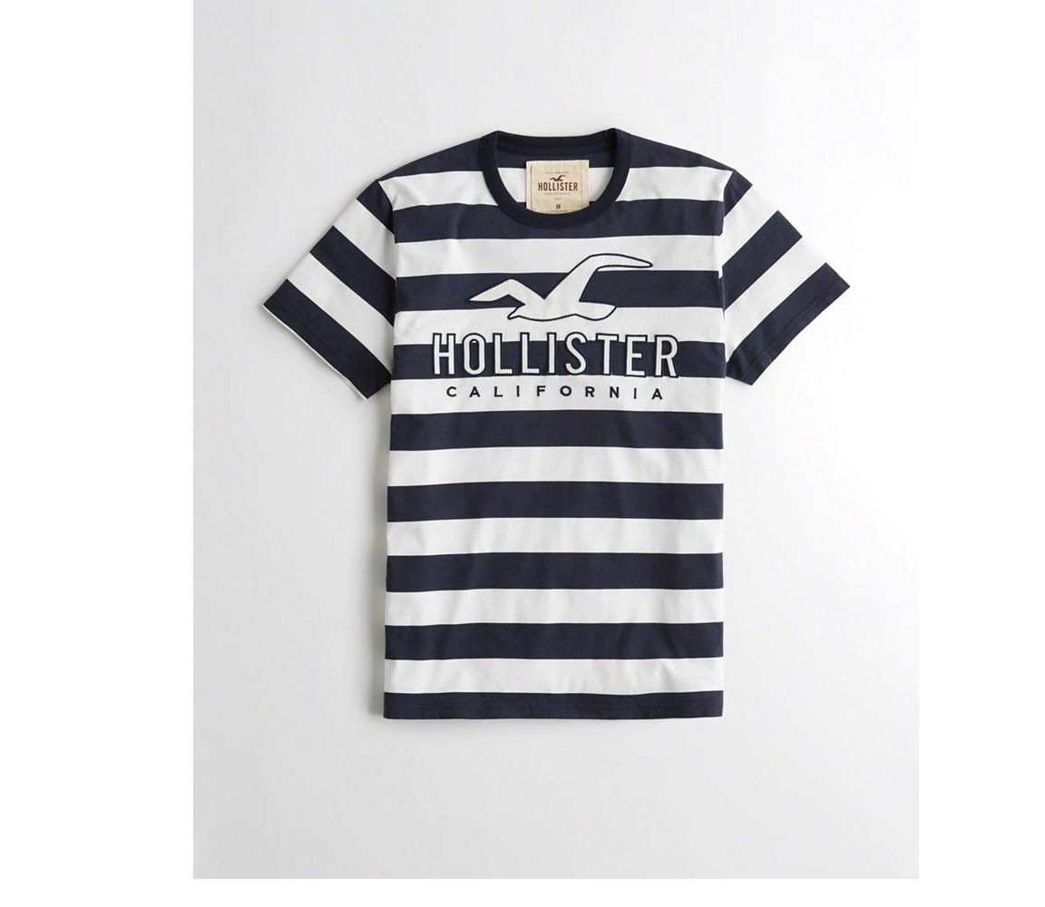 ▲ホリスター▲ストライプロゴグラフィックTシャツ▲ネイビー・M▲拍卖