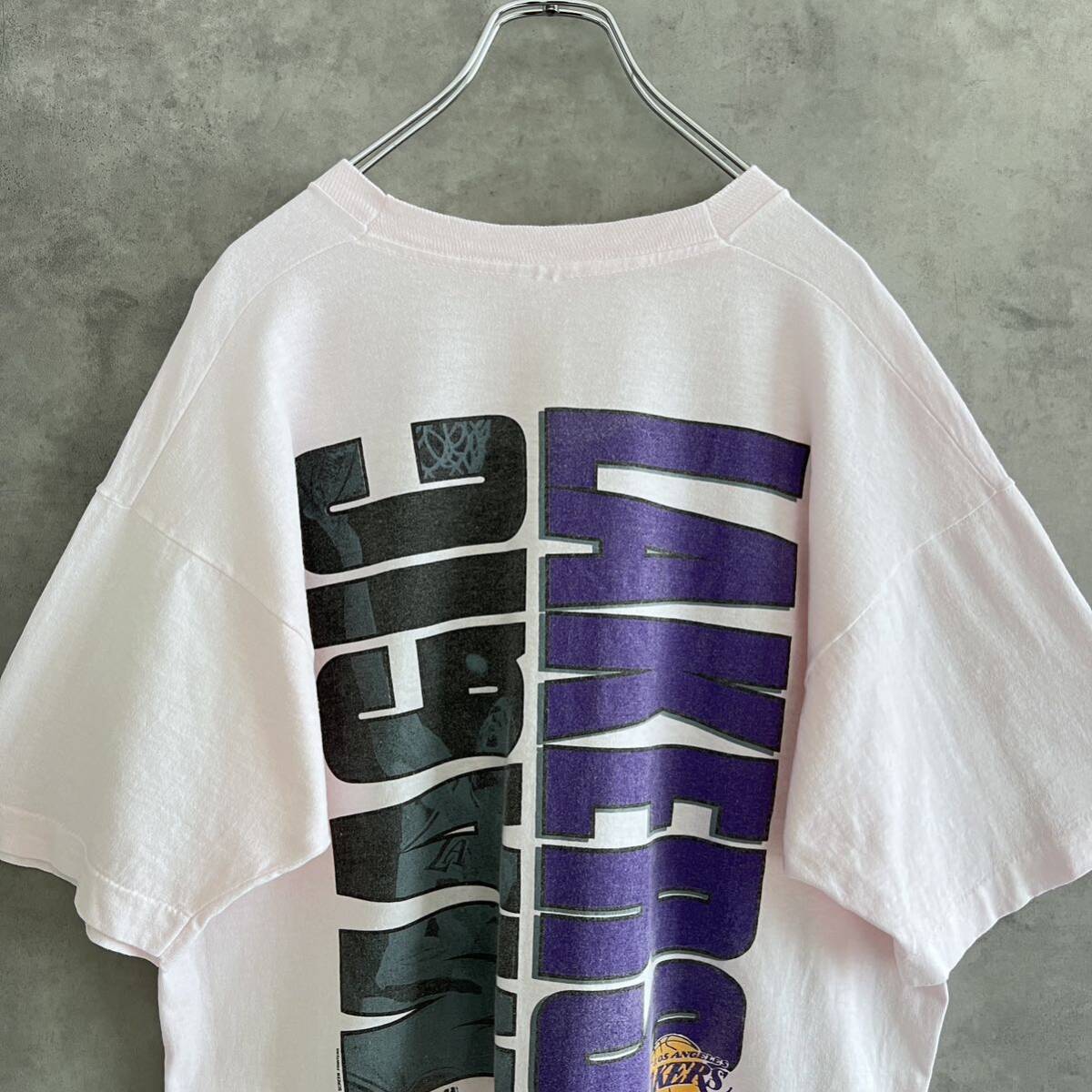 90s LOS ANGELES LAKERSレイカーズ マジックジョンソンロゴTシャツ SALEM XXL相当 ピンク ヴィンテージ拍卖