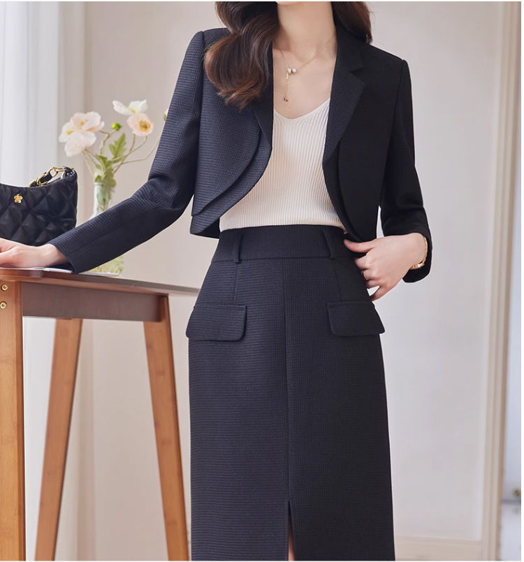 レディースボレロジャケットロングスカートセット黒色S拍卖