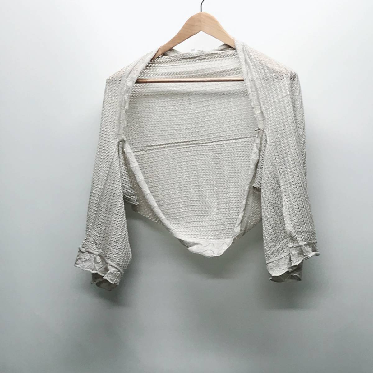 透かし編みストール ベージュラメ サイズL №089拍卖