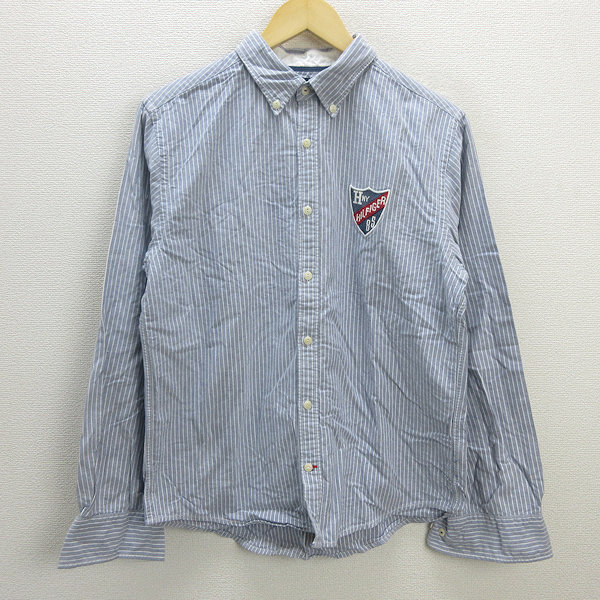 D■トミーヒルフィガー/TOMMY HILFIGER ストライプ柄 長袖BDシャツ【XL】白 水色/MENS/136【中古】拍卖