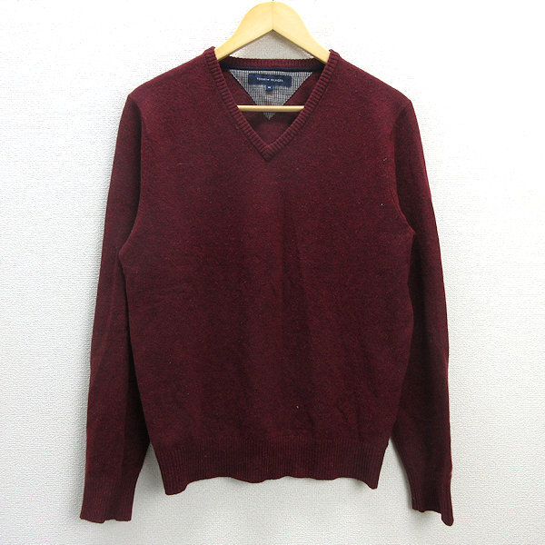 D■トミーヒルフィガー/TOMMY HILFIGER ネップ地 ウール長袖ニット セーター【M】赤/MENS/57【中古】拍卖