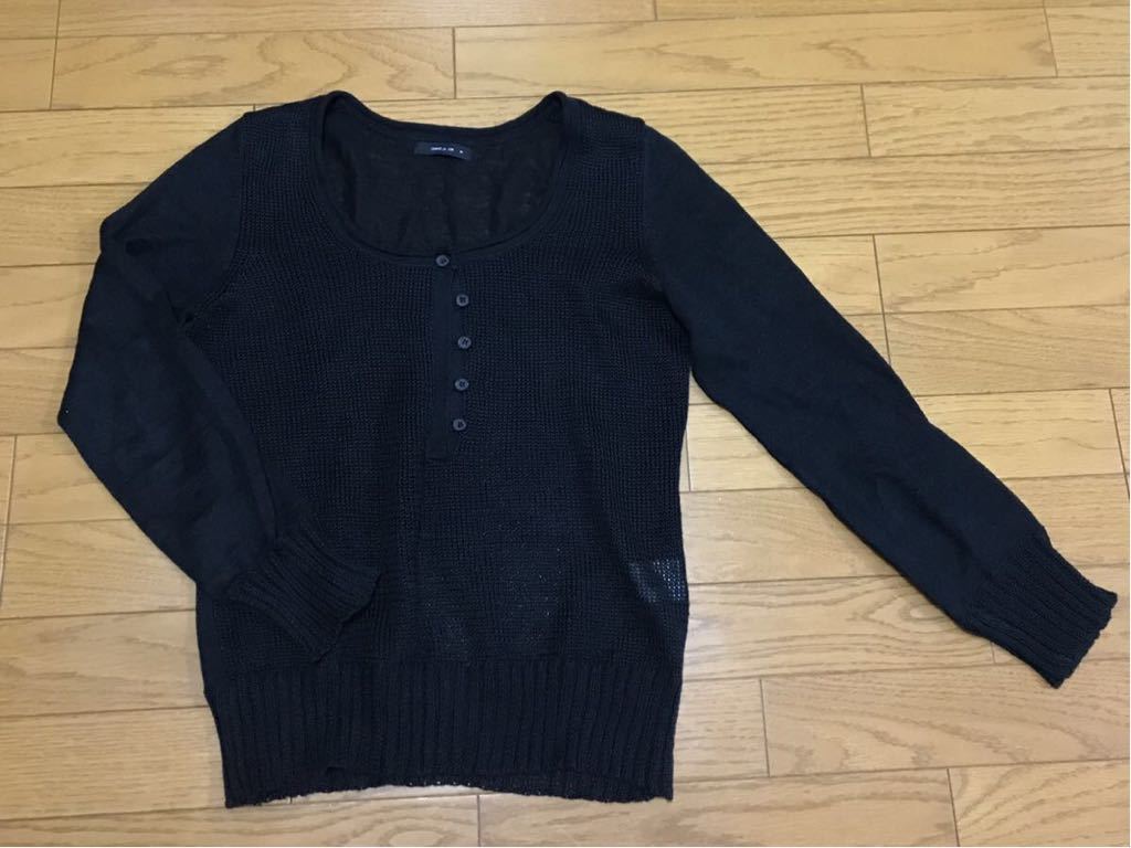 送料無料■COMME CA ISM コムサイズム ブラック 長袖リネン ニット カットソー サイズM拍卖