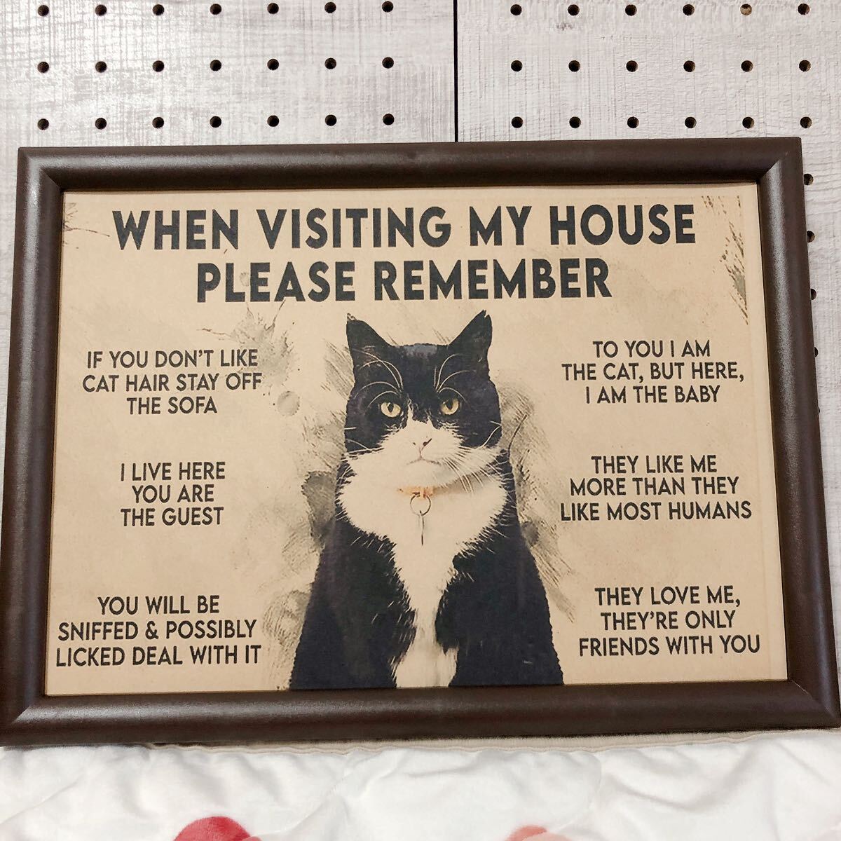 131:忘れないで猫のルール 猫 ニャン ポスタ パロディ 部屋 玄関 入り口 アンティークウェルカムボード レトロ ハチワレ猫拍卖