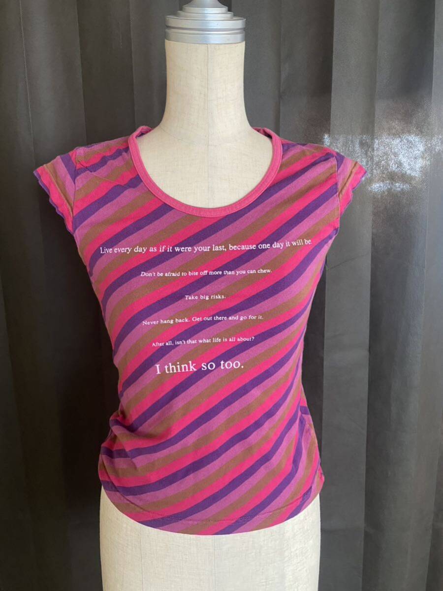 可愛い☆glappyグラッピーななめボーダー柄英字プリントフレンチ袖半袖TシャツカットソーレディースS〜Mサイズ拍卖