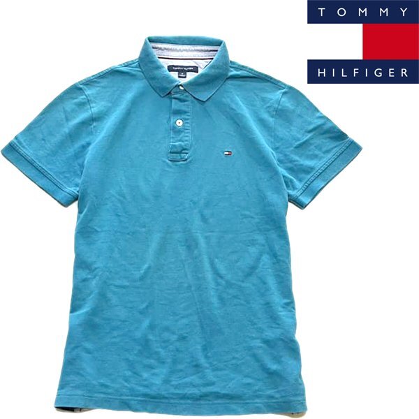 1点物◆半袖トミーヒルフィガー青緑ポロシャツ古着メンズMLレディースOKアメカジ90sストリート/スポーツブランド半袖ラグビーTシャツ372871拍卖