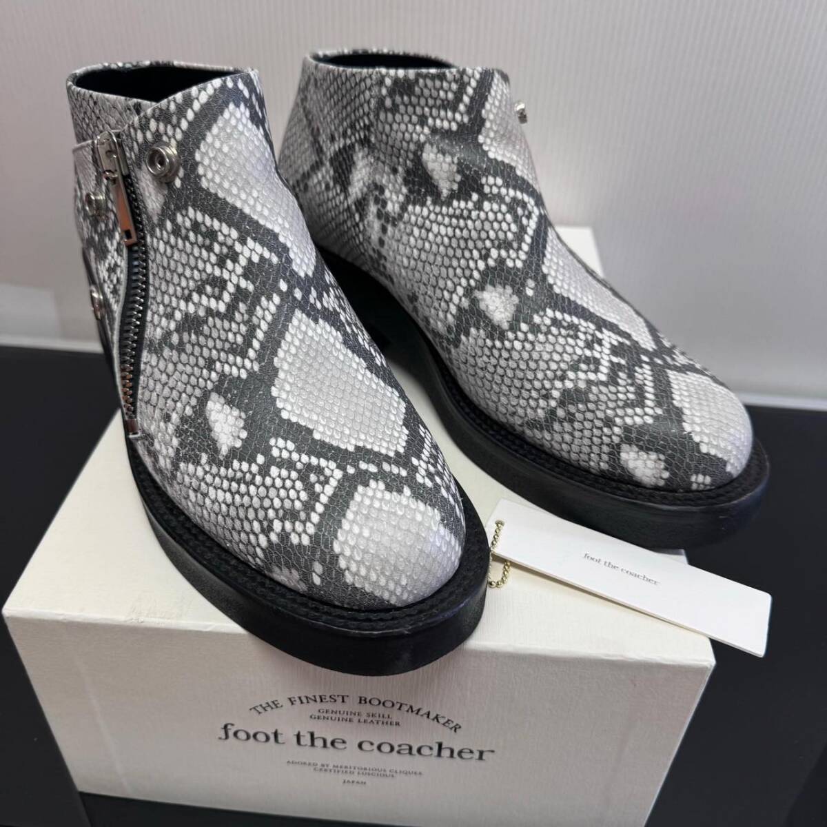 美品 foot the coacher パイソンライダースブーツ 定価74,800円 7.5/25.5cm フットザコーチャー RIDERS BOOTS PYTHON レザーシューズ 革靴拍卖