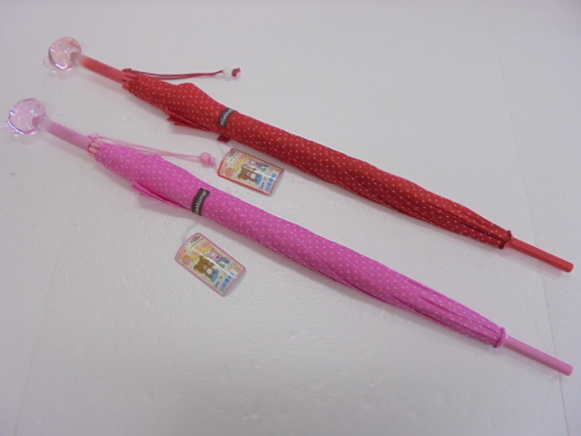 【KCM】kasa-rirakuma-2s★未使用品★リラックマ ロング傘 55cm ドット柄 水玉 赤・ピンク 2本セット拍卖