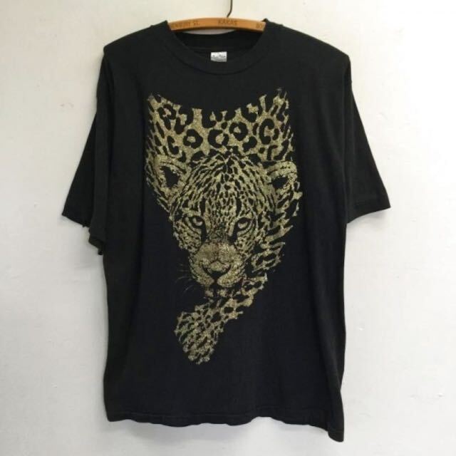 黒 ブラック 半袖Tシャツ ビンテージ 豹柄 ヒョウ柄 50S 古着拍卖