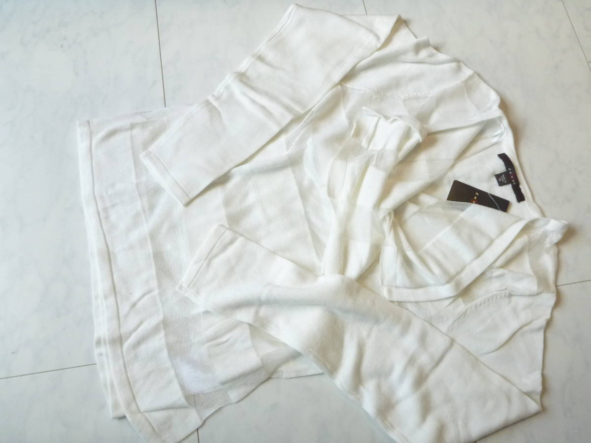 新品 fever フィーバー★白 ホワイト ボーダー編み 透け感 羽織り カーディガン S拍卖