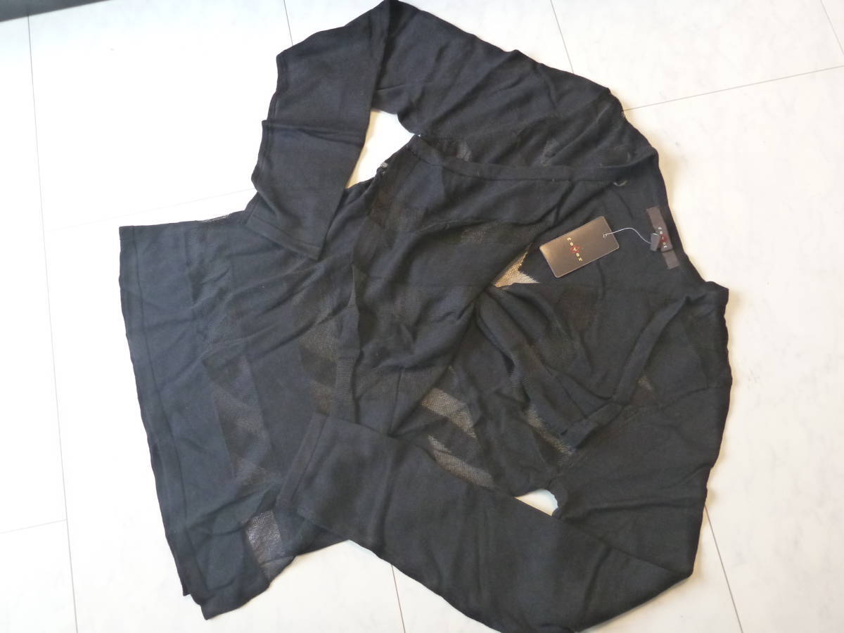 新品 fever フィーバー★黒 ブラック ボーダー編み 透け感 羽織り カーディガン S拍卖